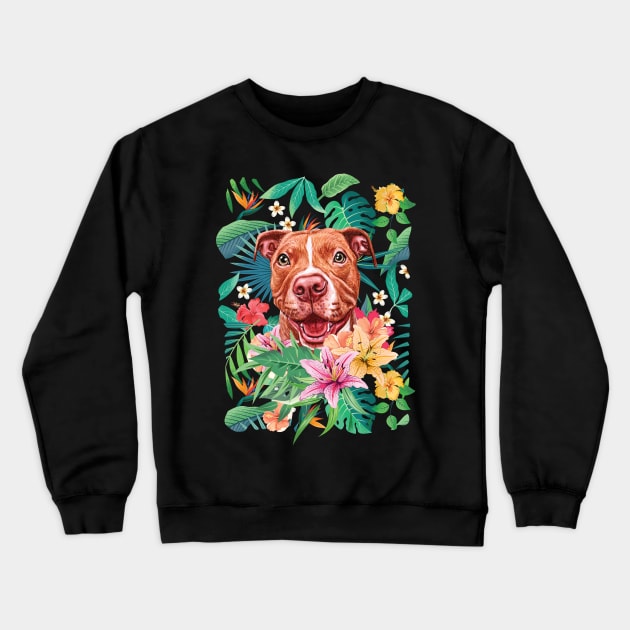 Tropical Red Pit Bull Pitbull 1 Crewneck Sweatshirt by LulululuPainting